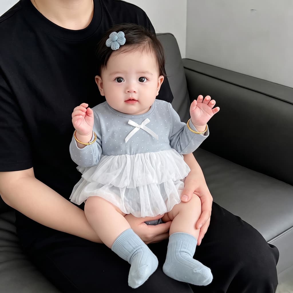 Bebê roupas de outono bebê menina estilo coreano bolinhas envoltório roupas outono novo estilo moda costura gaze manga c