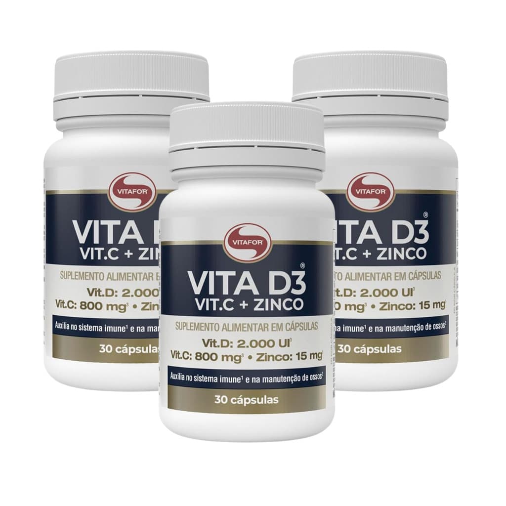 Kit 3 Vitamina D3 Vitamina C Zinco 30 Cápsulas Vitafor
