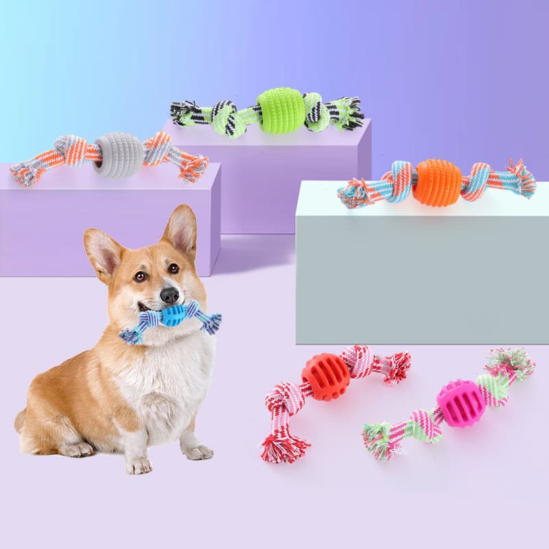 Brinquedo para cachorro, corda de algodão, nó duplo, bola de brinquedo resistente à mordida, brinquedo para animais de e