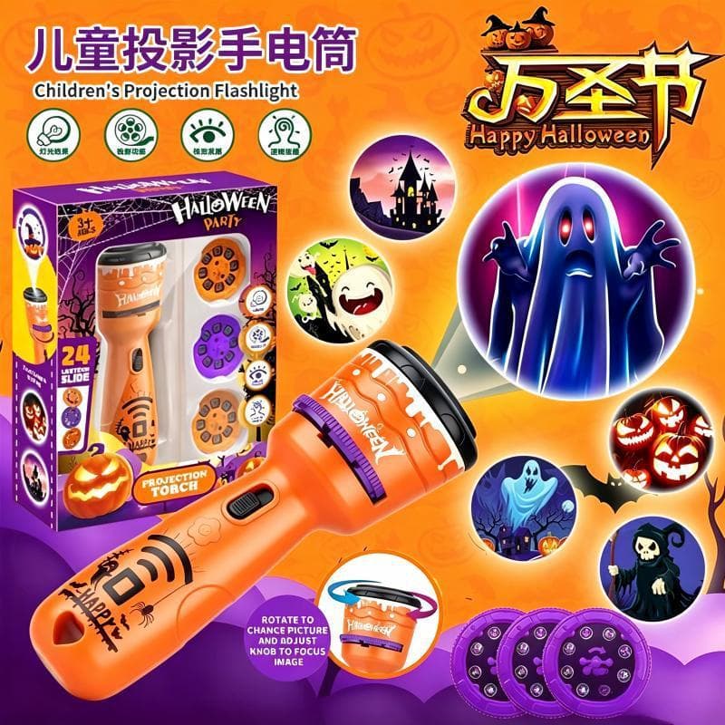 Lanterna Projetora de Halloween, Lâmpada Projetora de Abóbora, Brinquedo Educativo para Crianças, Brinquedo Luminoso de 
