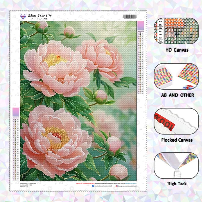 [PL Diamantes AB Atualizados + Tecido Flocado] Flores De Peônia Pintura De Diamante 5D DIY Artesanato Mosaico Bordado Ar