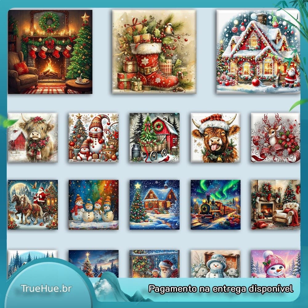 Pintura Diamante Broca Redonda Com Moldura Maca 25x25cm 5D Natal