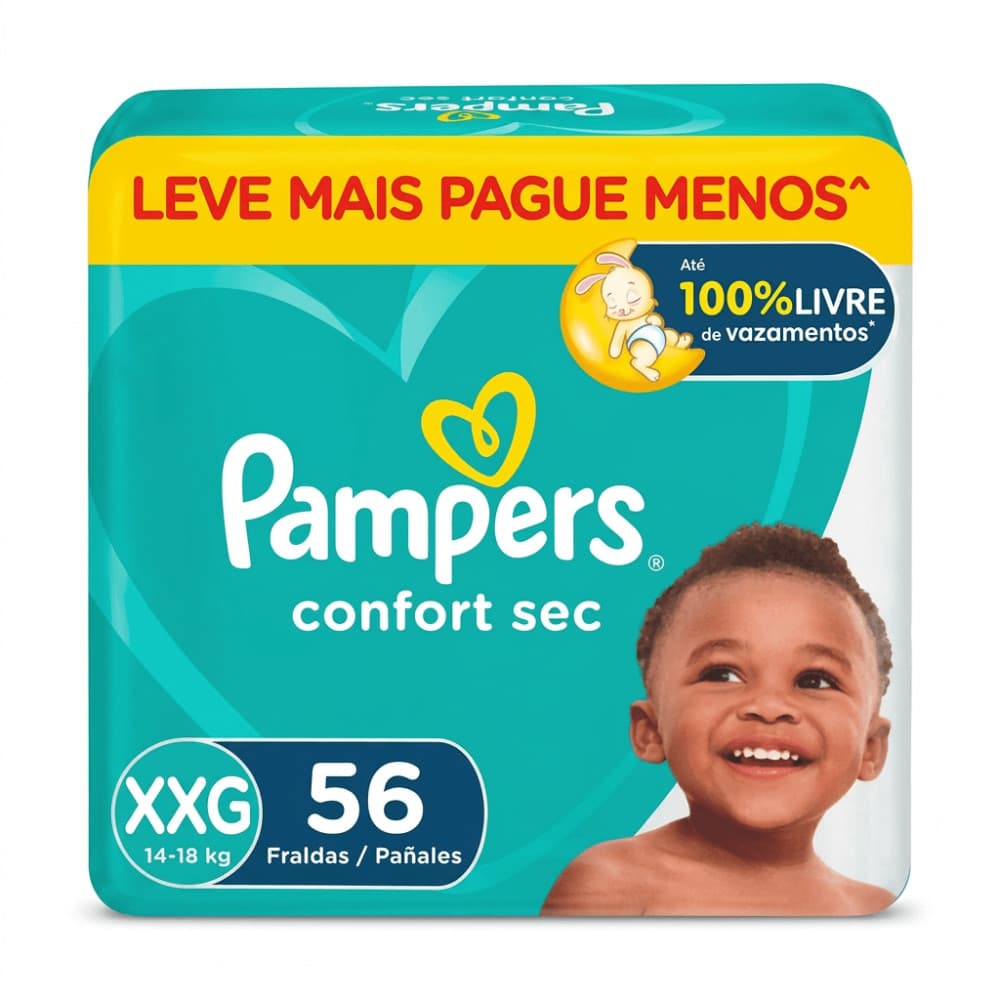 Fralda Infantil Pampers Confort Sec Super XG 56 Unidades Fralda pampers confort sec super xxg 56un