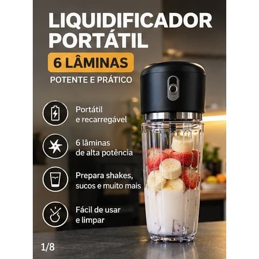 Liquidificador Portátil 6 Lâminas Potente Bivolt Oferta Flash 🔥