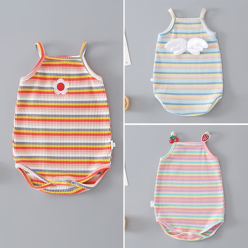 Ins verão bebê menina bonito listrado estilingue macacão versão coreana bebê menino triângulo roupas de bebê Outing maca