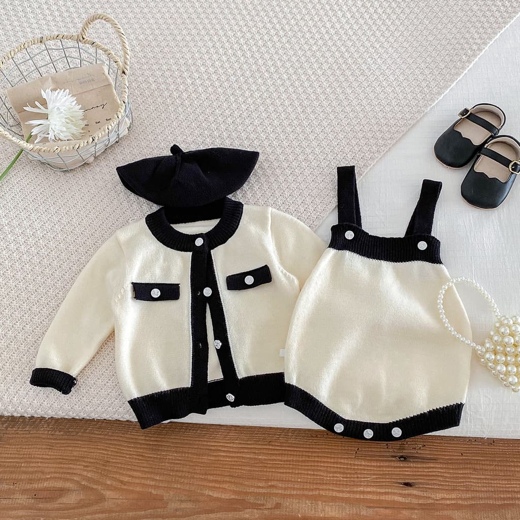Super bonito bebê menina primavera roupas elegantes de uma peça roupas de bebê bebê de malha terno de duas peças primave