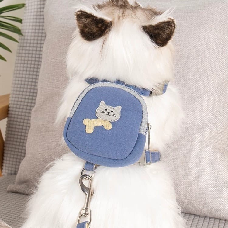 Coleira peitoral com Mochila E guia para cachorro pequenos e gatos e outros pets - Gatinha fofa