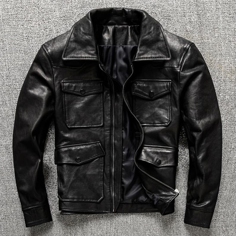 Honglei mesmo estilo Casual masculino jaqueta de pele de carneiro jaqueta de couro genuíno fino-ajuste jaqueta de couro 