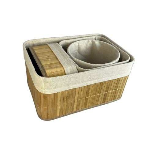 Conjunto Cestos Organizadores Em Bambu Multiuso Ambiente Cozinha Banheiro Sala