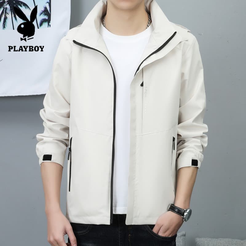 Playboy 2025 primavera outono Plus Size masculino com capuz destacável jaqueta à prova de chuva jaqueta Casual jaqueta à