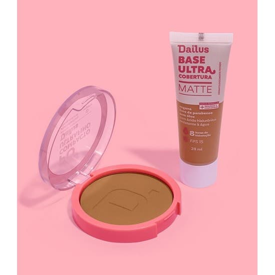 Kit Pele Dailus Base Líquida + Pó Compacto *Escolha sua Cor* CORES:KIT BASE + PÓ D8