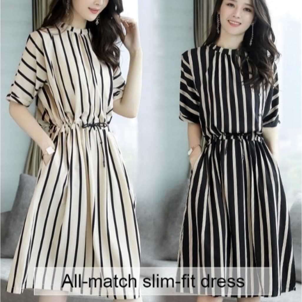 [Estilo Elegante] [Design Atemporal] Vestido de Listras/Moda Feminina/Vestido Casual
