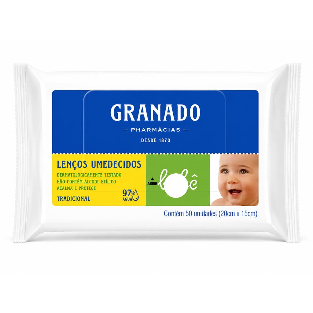 Lenços Umedecidos Granado Bebê Tradicional com 50 Unidades Dermatologicamente Testado