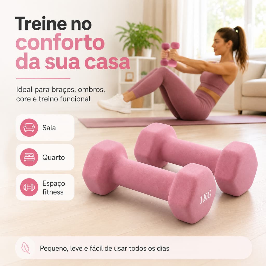 Par Halter Sextavado Pintado-1KG,Musculação Academia Funcional Peso Para Braço Treino em