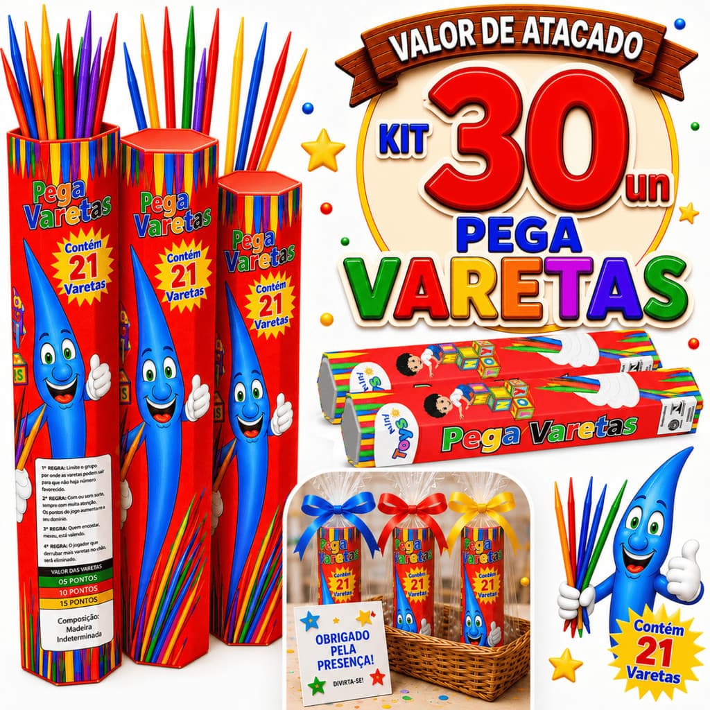 Kit 30 Jogos Pega Vareta Lembrancinha Prenda Festa Junina Educativo Criança Brinquedo Aniversário