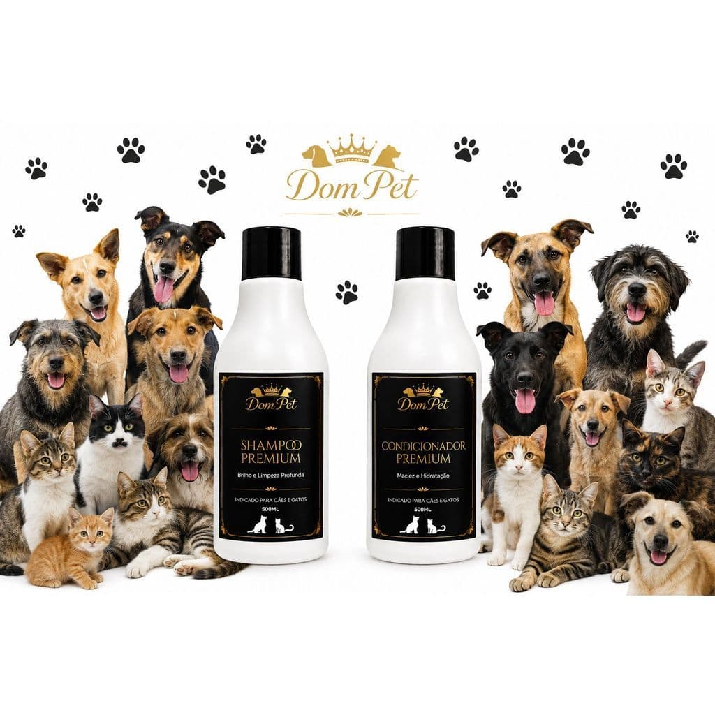 Kit Shampoo Pet 500ml e Condicionador Hidratante Para Cães, cachorros e Gatos Dom Pet