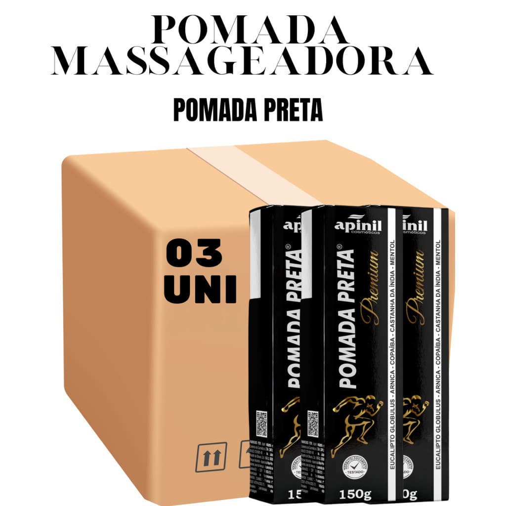 Kit com 03 Unidades Pomada Preta Massageadora 150G Apinil