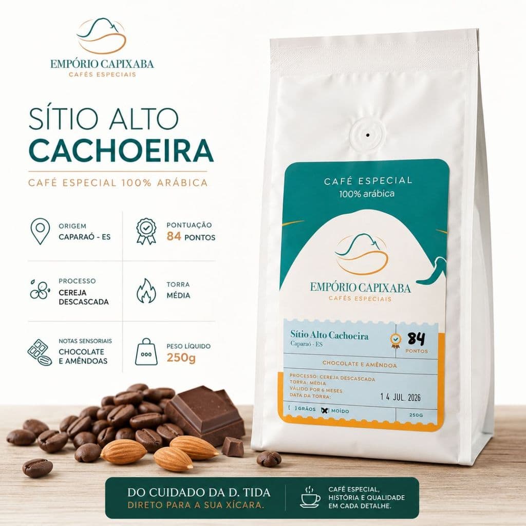 Café Especial 100% Arábica em Grãos Empório Capixaba Sítio Alto Cachoeira 84 Pontos Torra Média 250g
