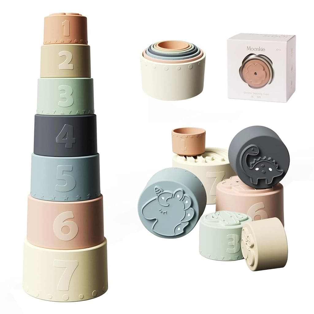 Brinquedo de Copos Empilháveis Moonkie, Brinquedos Educativos Divertidos para Bebês, Brinquedo de Silicone Macio para De