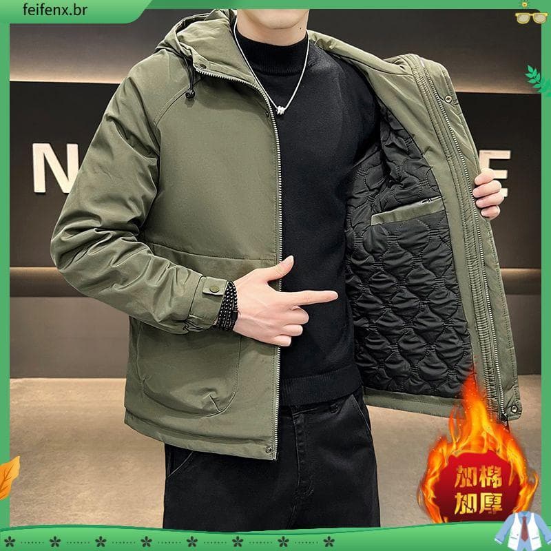 Dois algodão outono inverno novo estilo jaqueta com capuz jaqueta masculina de algodão engrossado na moda All-Match gola