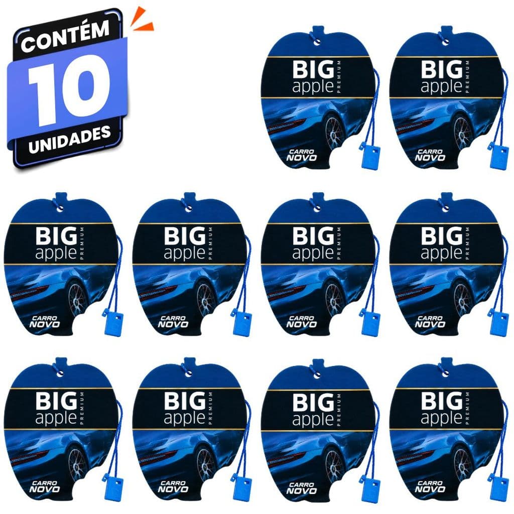 Kit 10 Aromatizantes Premium Para Carro Big Apple Carro Novo Sachê Automotivo Couro Aroma Fresco até 5 Semanas