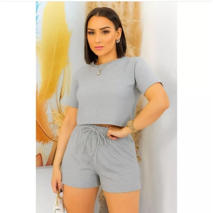 Conjunto Feminino camisa básica mais short feminino moletom conjunto feminino basico pra dia a dia