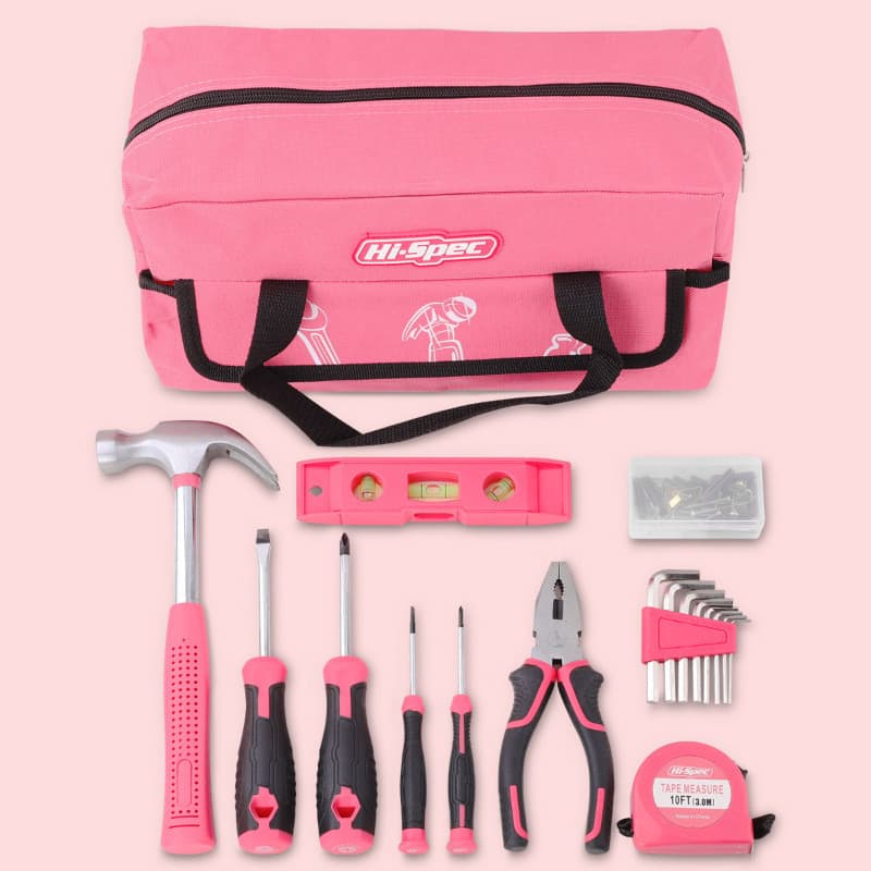 Venda Quente Conjunto de 18 peças de ferramentas domésticas, conjunto rosa, caixa de ferramentas doméstica, chave de mar