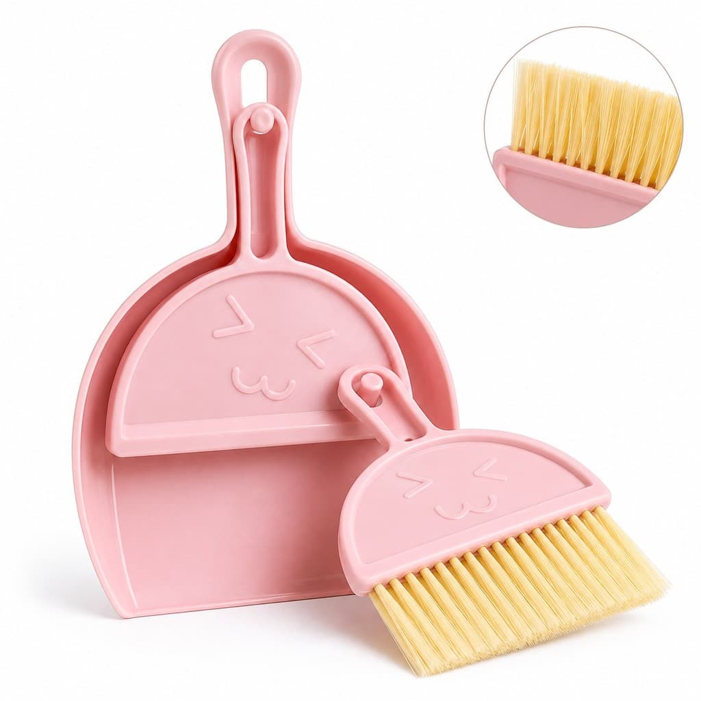 Kit Mini Pá e Vassoura Portátil Limpeza Mesa Cozinha Escritório Carro Compacta Pequena