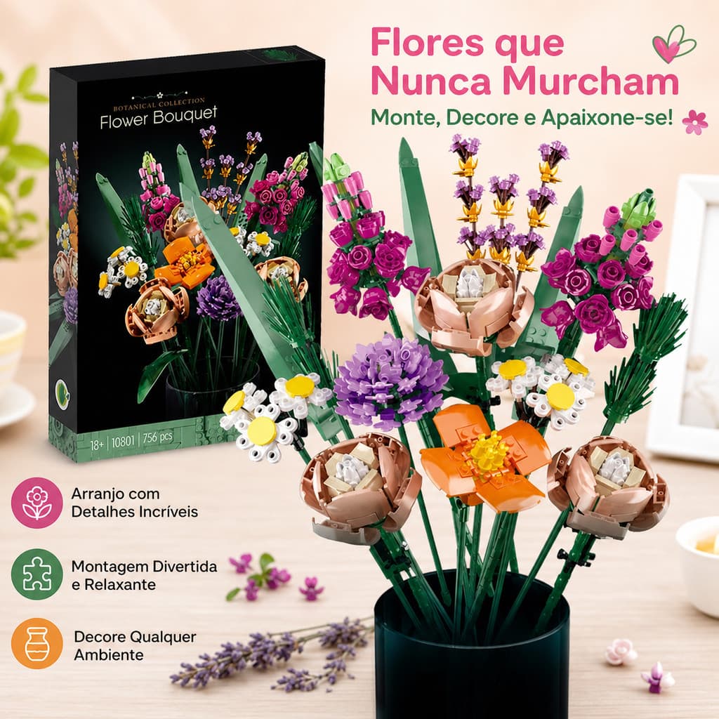 Brinquedo de Montar Compatível com LEGO -  Flores Eternas e Abundantes - Orquídea - Quebra-Cabeça Educativo