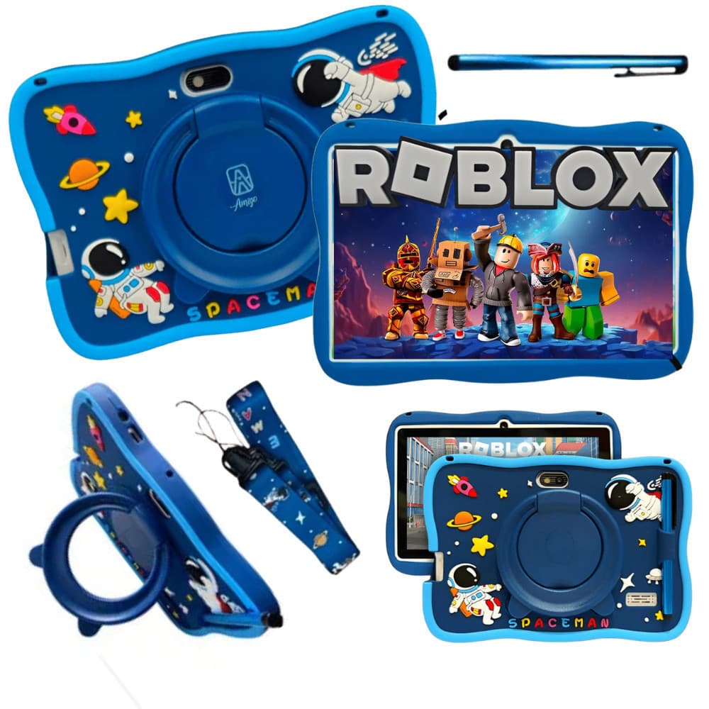 Tablet Infantil 128gb Memória 7' Polegadas 8gb Ram Android Wifi 5G Roblox + Capinha Astronauta Azul