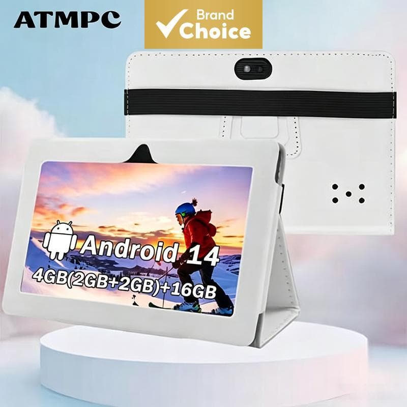 Tablet Android ATMPC de 7 polegadas, 16 GB de armazenamento + 4 GB (2 GB + 2 GB expansíveis), tela IPS HD, Wi-Fi 2,4G,