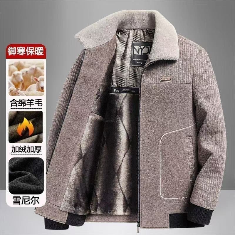 Gola de lã jaqueta de lã masculina jaqueta de inverno forro de lã de meia-idade engrossado grafeno jaqueta masculina