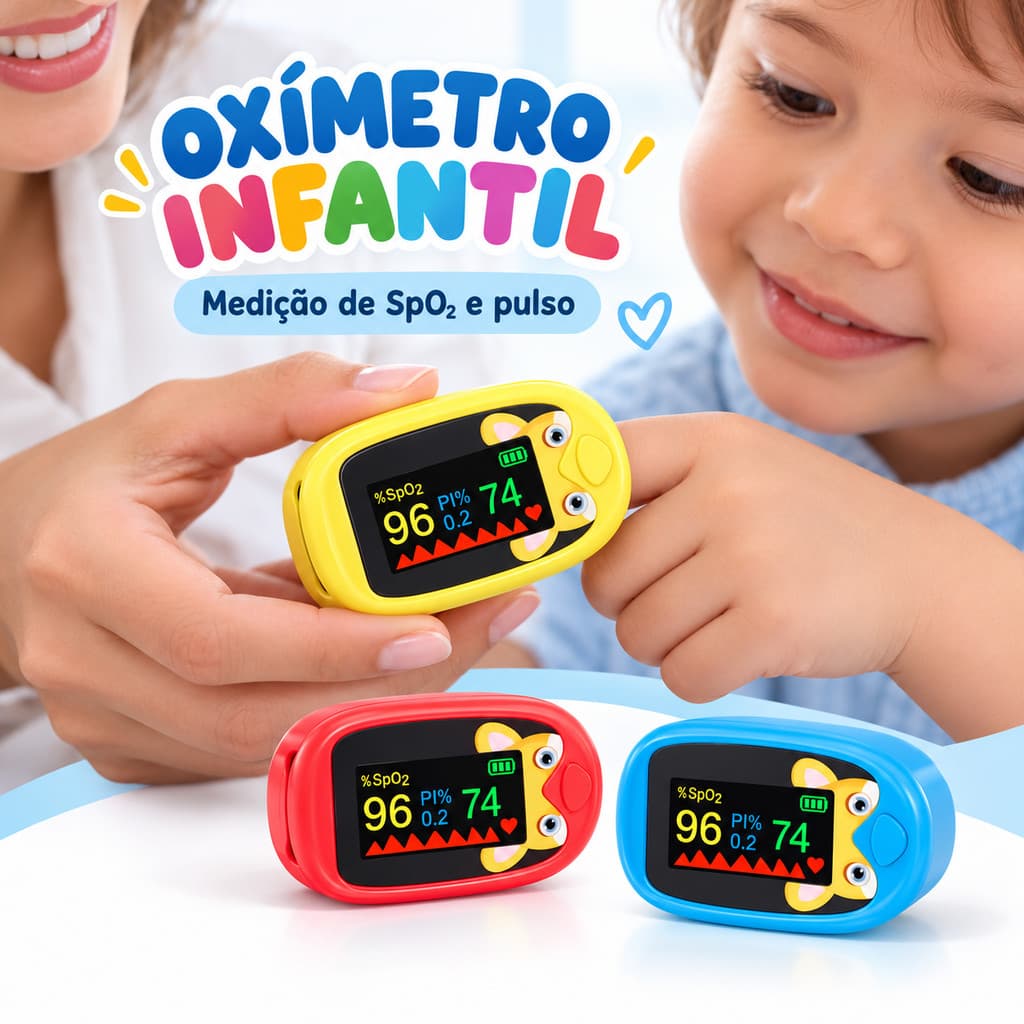 Oxímetro Infantil Digital de Dedo Girafa Colorido Medidor de Saturação e Pulso