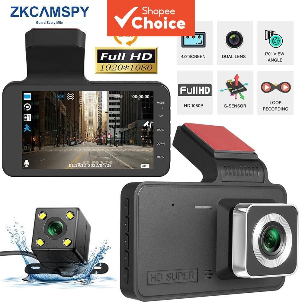 Full HD Dual Channel Car Dash Cam 4 Polegadas DVR Night Vision Dashcam Para Carro Dianteiro E Traseiro
