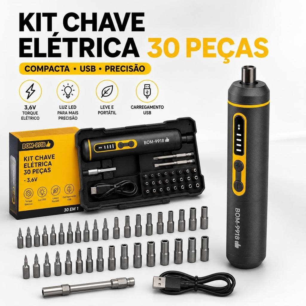 Furadeira Parafusadeira 3,6V 30 Peças Kit Doméstico Completo 127/220V com LED + Funções Multiuso #ferramentas#eletrica