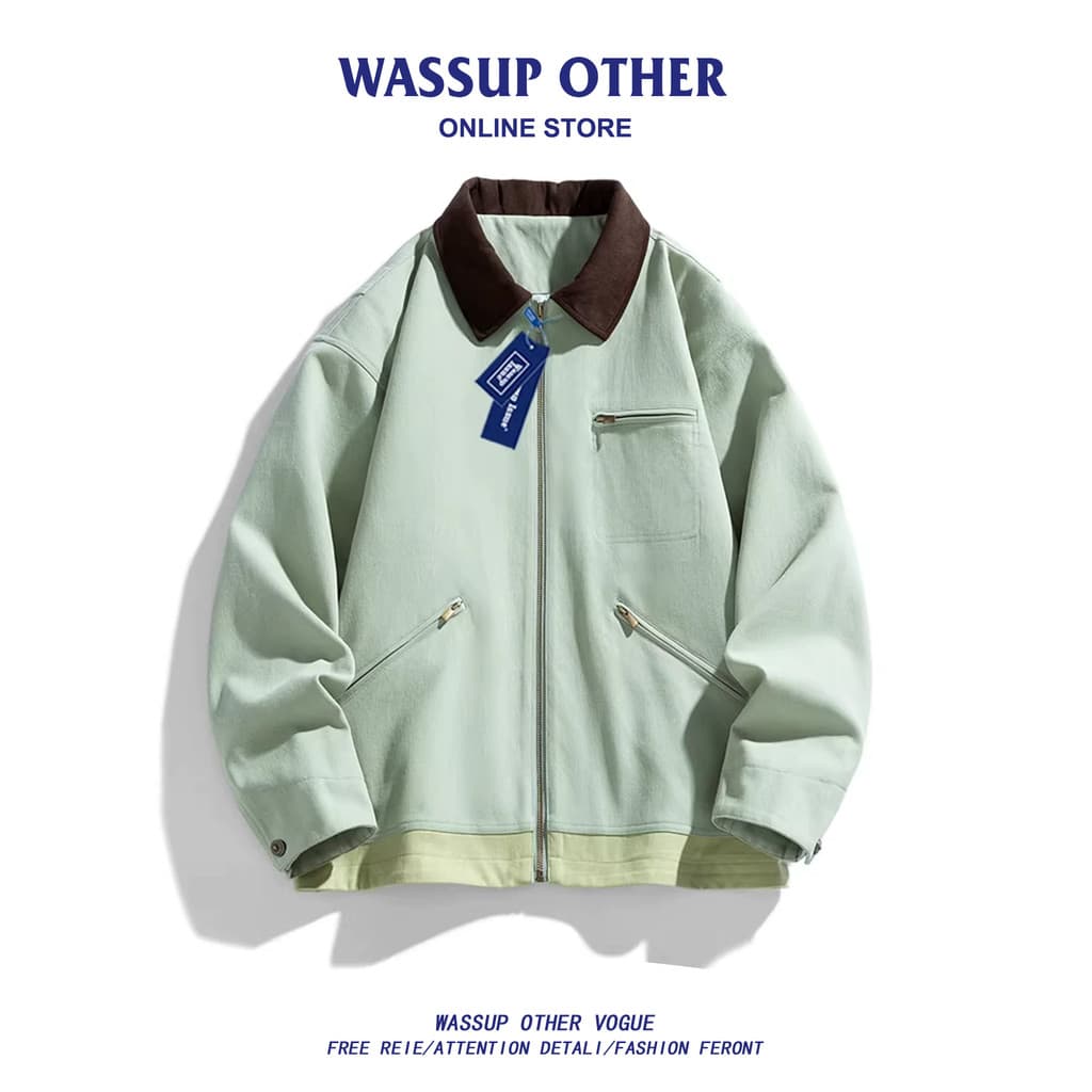 WASSUP OUTRO Americano Retro Detroit Jaqueta Masculina Primavera Outono Retro Jaqueta Cargo Estilo Masculino