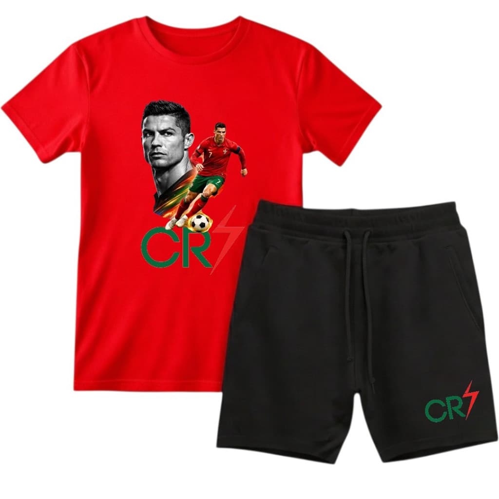 Kit Camisa + Short de Moletom Cristiano Ronaldo Masculino Infantil/Juvenil 100% Algodão Envio Imediato conjunto Cr7