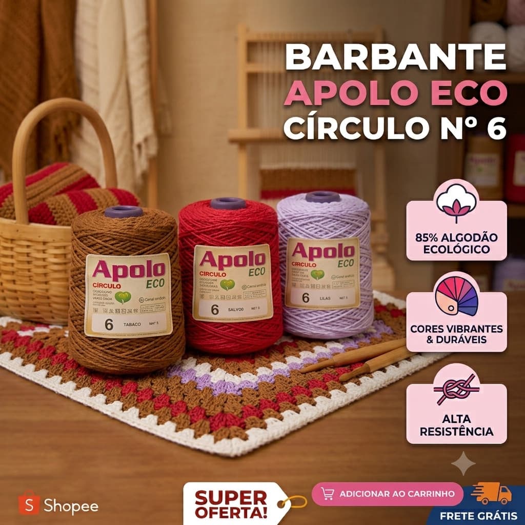 Barbante Apolo 6 Círculo - Ideal para Crochê, Tricô e Artesanato - Diversas Cores - fio para crochê