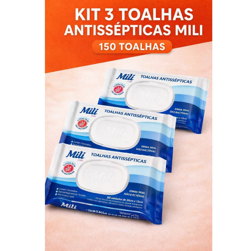 Kit 3 Lenço Umedecido Bebê Toalhas Antissépticas Umedecidas Mili 150 Unidades