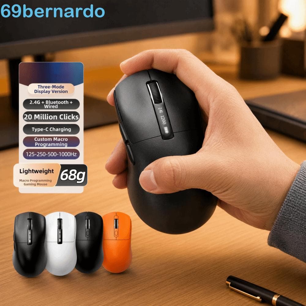 Mouse Sem Fio BERNARDO , Para Jogos Com Display Digital Recarregável , 6 Botões Programáveis