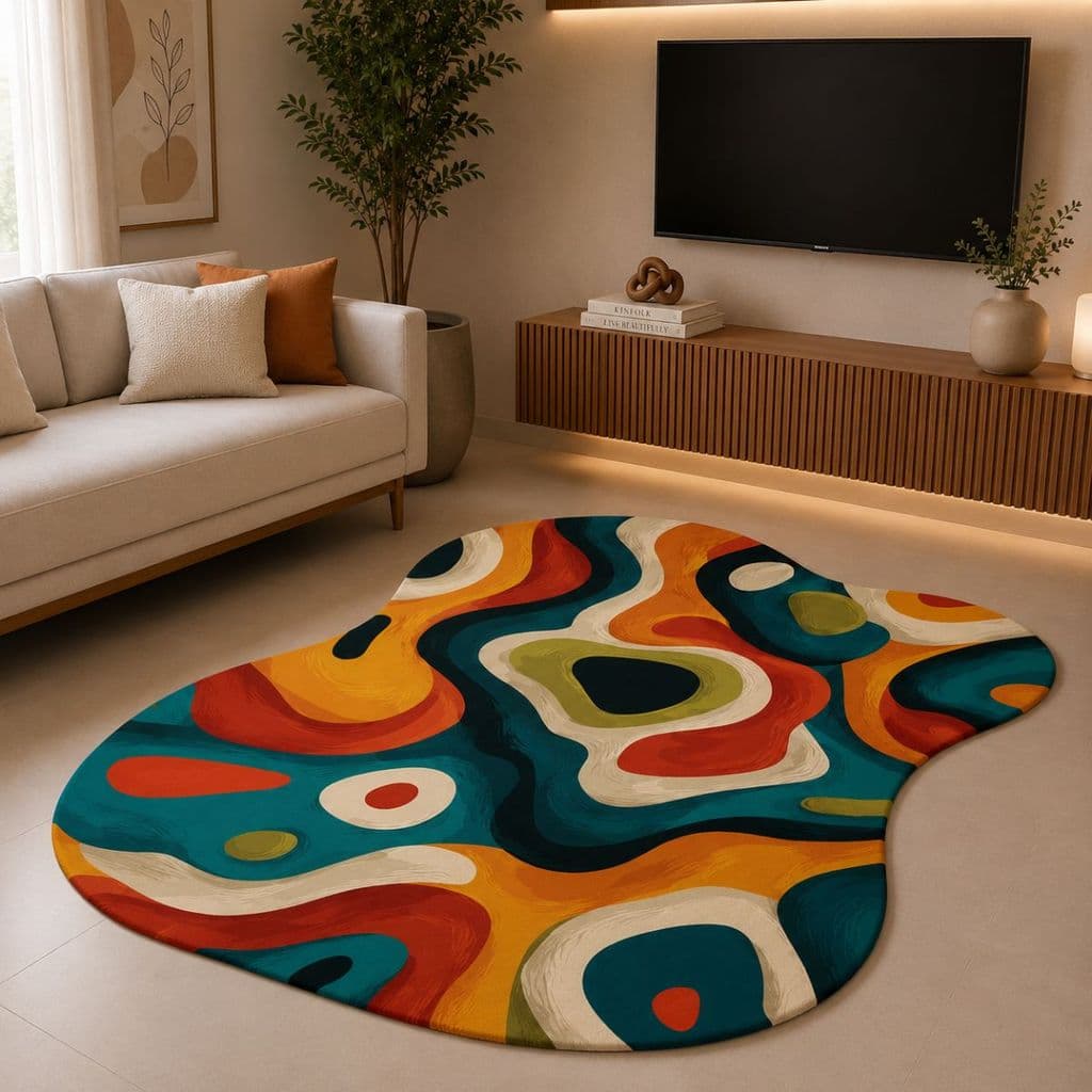 Tapete Orgânico Decorativo 117x67cm Antiderrapante para Sala e Quarto 046