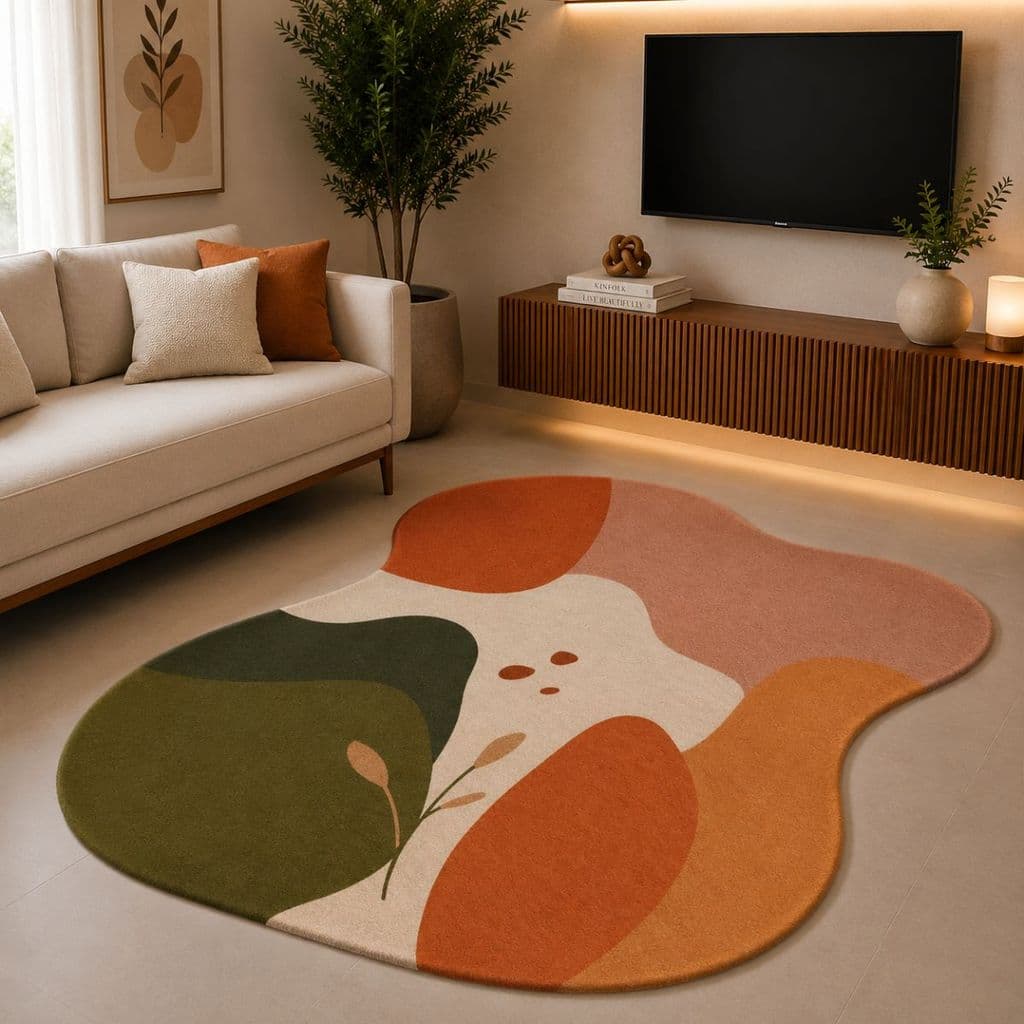 Tapete Orgânico Decorativo 117x67cm Antiderrapante para Sala e Quarto 040