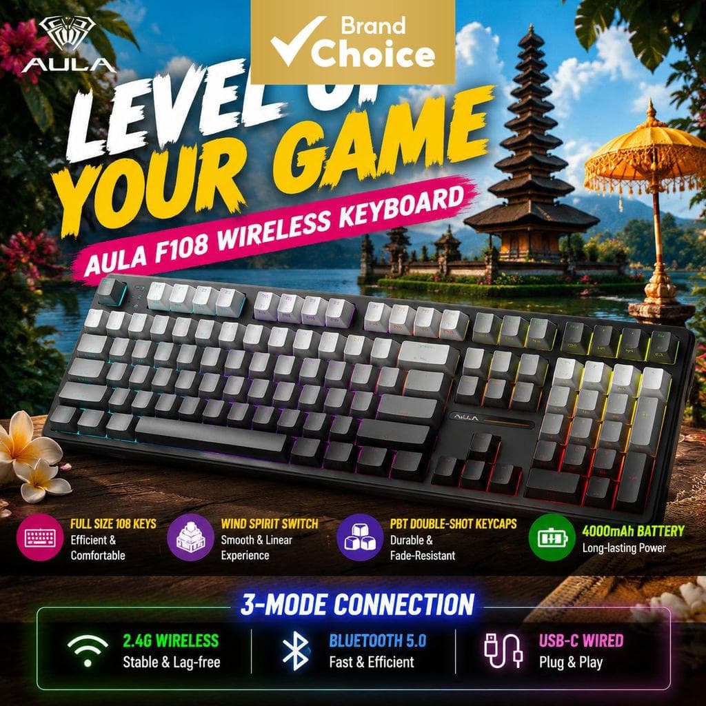 Teclado Mecânico AULA F108 RGB, Intercambiável Quente, Teclado Gamer de Layout Completo para PC