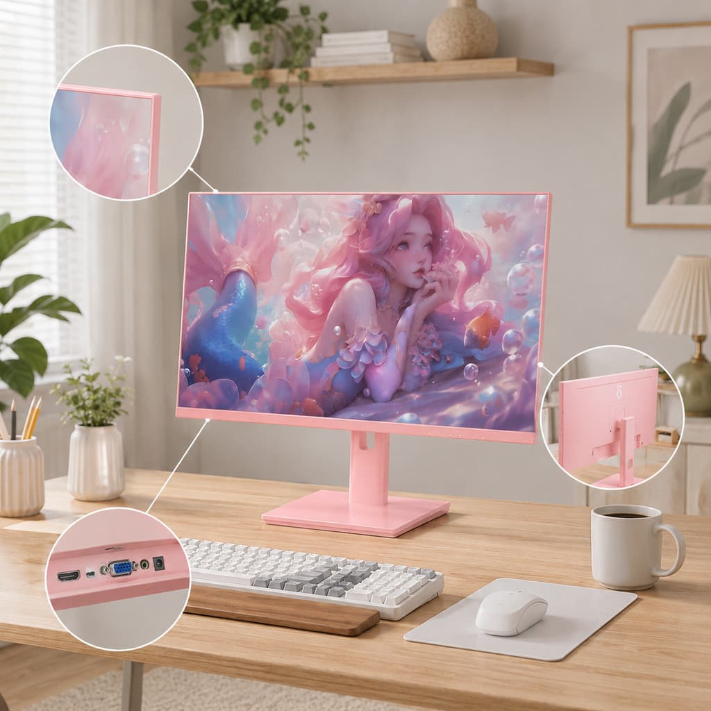Monitor Gamer 24 Polegadas IPS Full HD 100Hz 1ms FreeSync HDMI VGA Rosa Aitek DELTA-M2410RA