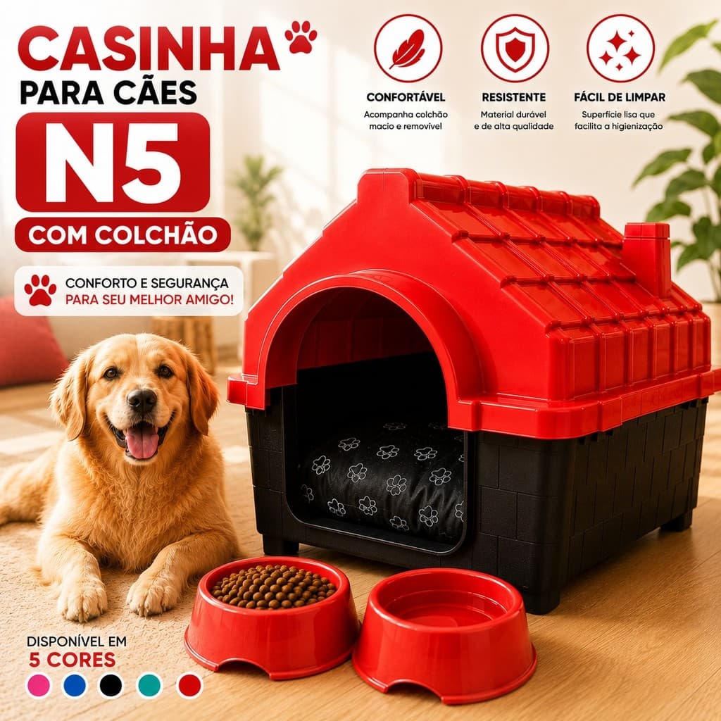 Casinha Para Cahorro Com Caminha Confortável Comedouro e Bebedouro Casa Para Cães Pet N5
