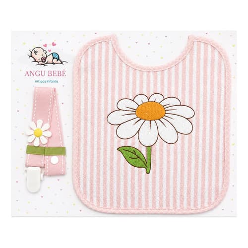 Kit Babador Impermeável Flores Jardim + Prendedor De Chupeta Acessório kit Enxoval Menina Angu Bebê 