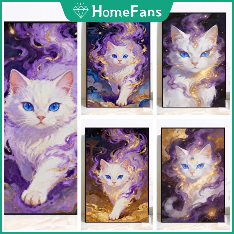 Hfdreamy Cat 5D DIY Pintura Diamante Redondo Strass Ponto Cruz Decoração De Parede De Casa Kits De Artesanato De Arte Se