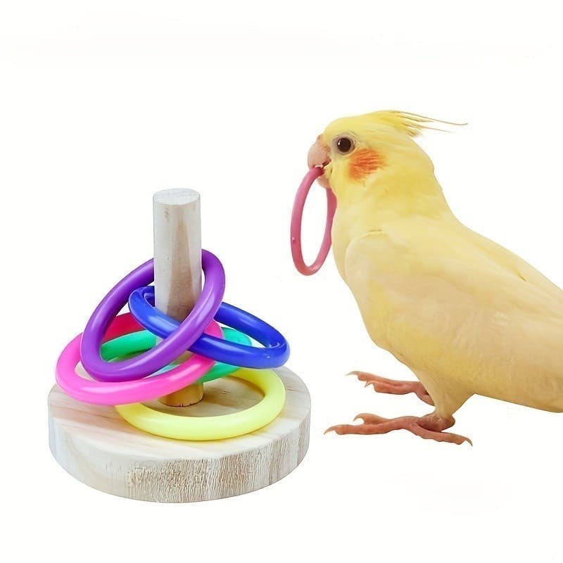 1 unidade de brinquedos para pássaros, brinquedo de madeira em forma de anel para papagaios, brinquedo educativo interat