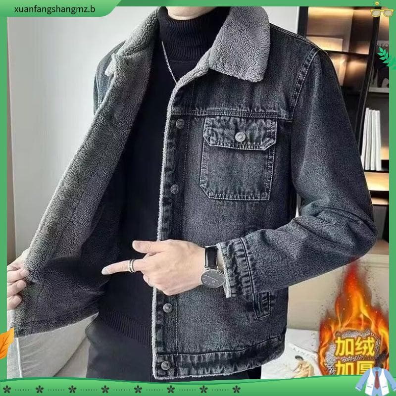 W inverno forro de lã engrossado jaqueta jeans masculina na moda All-Match jaqueta Slim-fit Stu