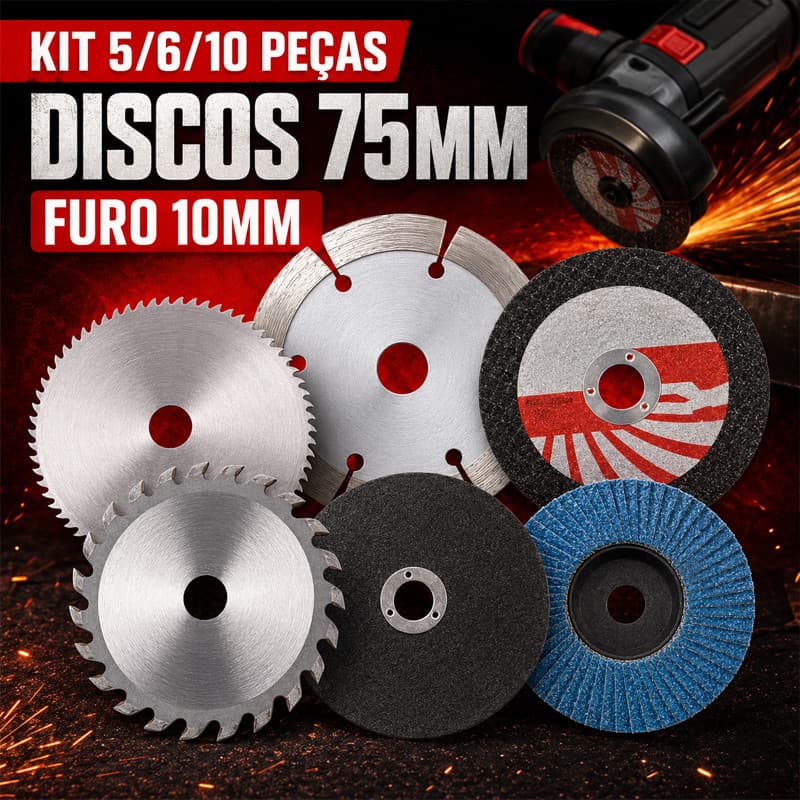 Kit 5/6/10 Discos de Corte 75mm em Resina, Furo 10mm para Esmerilhadeira e Serra Circular de Metal